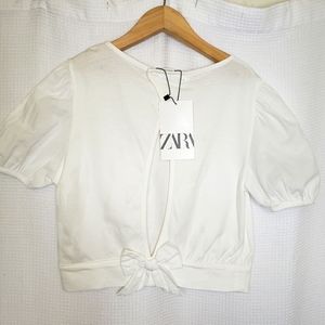 COPY - NWT Zara Girls 10 Off-White Open Back Cropped Blouse T-Shirt Top